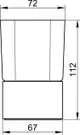 Keuco Glashalter mit einem klaren, verchromten Design, quadratischer Basis und glattem Glasbehälter, geeignet für Badezimmeranwendungen. Maße sind im Bild angegeben.